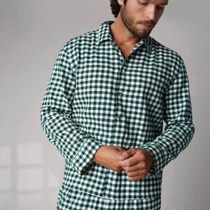 Lunya Lahgo Brushed Flannel Long Sleeve‎ PJ Top In Verdant Check Green Men's L